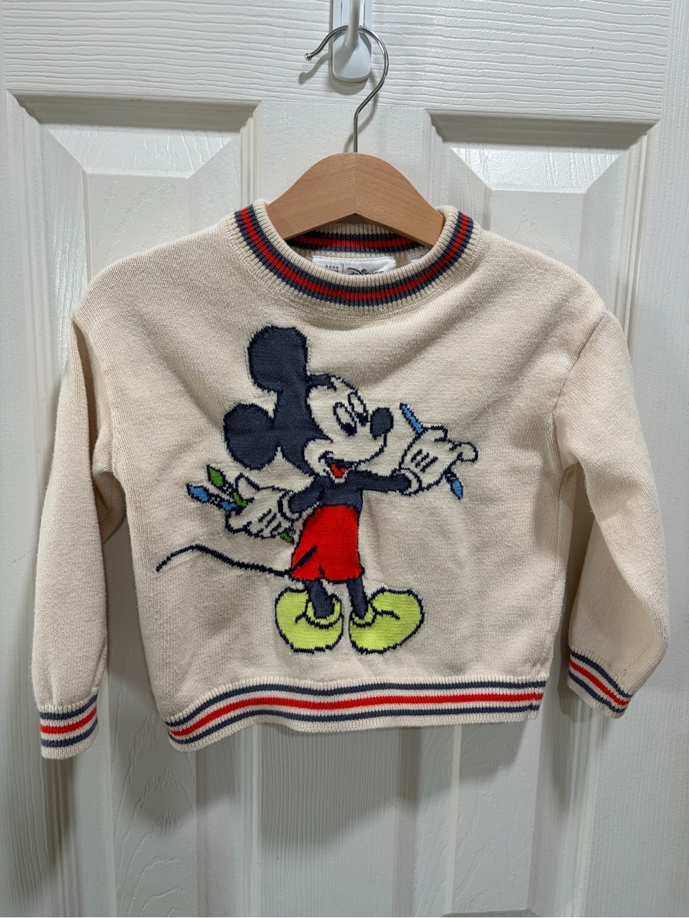Gap Toddler Cream Mickey Mouse Crewneck Knit Sweater